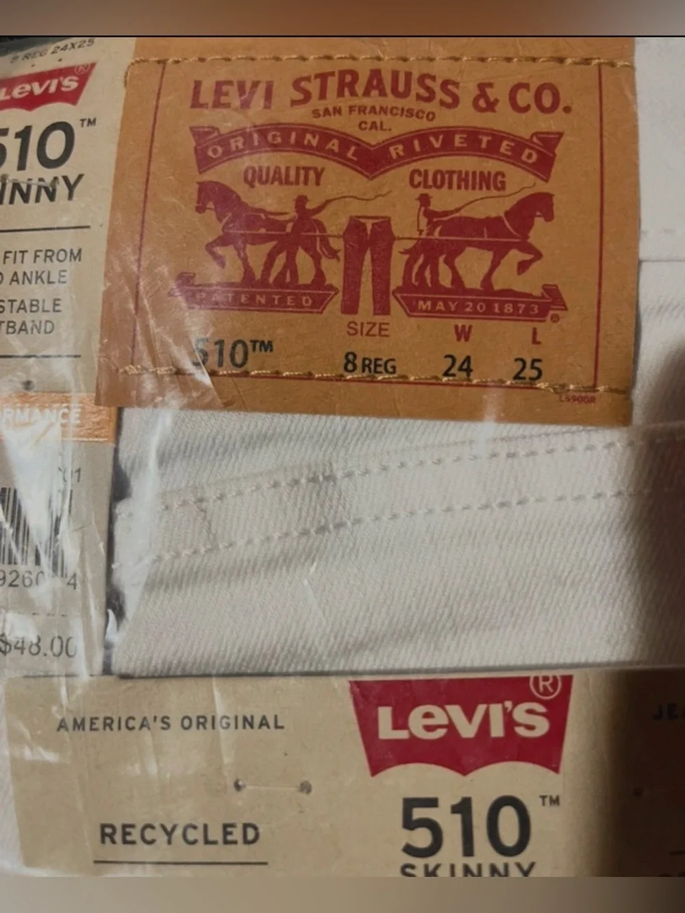 New-boys sz.8. 24 inch waist Levi's 510 Skinny Jeans-classic white jeans
